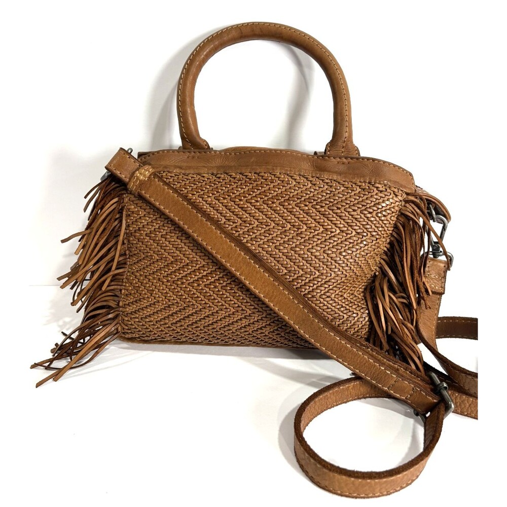 Latico NJ USA Crossbody Bag Brown Leather Woven Herringbone Fringe Handbag - Picture 2 of 8